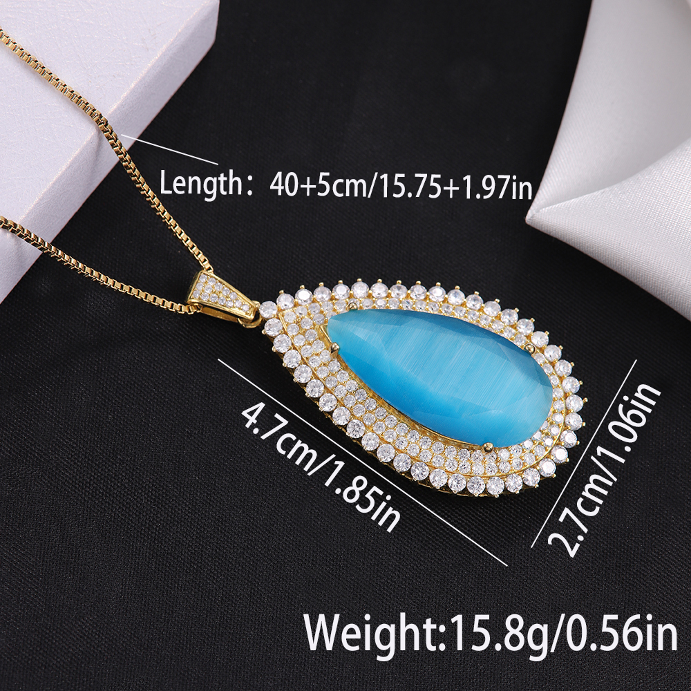 304 Stainless Steel 18K Gold Plated Hip-Hop Rock Plating Water Droplets Glass Stone Zircon Pendant Necklace display picture 9