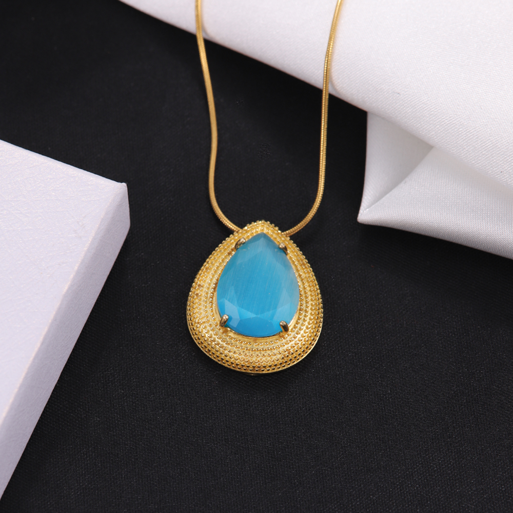 304 Stainless Steel 18K Gold Plated Hip-Hop Rock Plating Water Droplets Glass Stone Zircon Pendant Necklace display picture 1