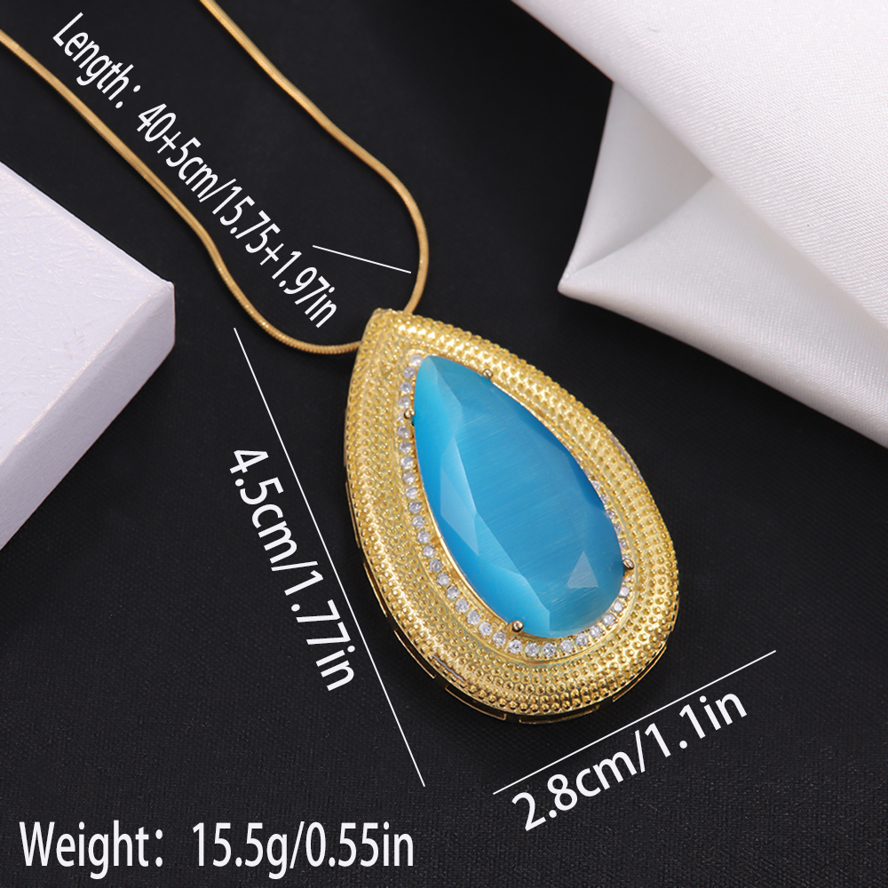304 Stainless Steel 18K Gold Plated Hip-Hop Rock Plating Water Droplets Glass Stone Zircon Pendant Necklace display picture 3
