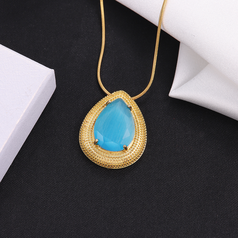 304 Stainless Steel 18K Gold Plated Hip-Hop Rock Plating Water Droplets Glass Stone Zircon Pendant Necklace display picture 8