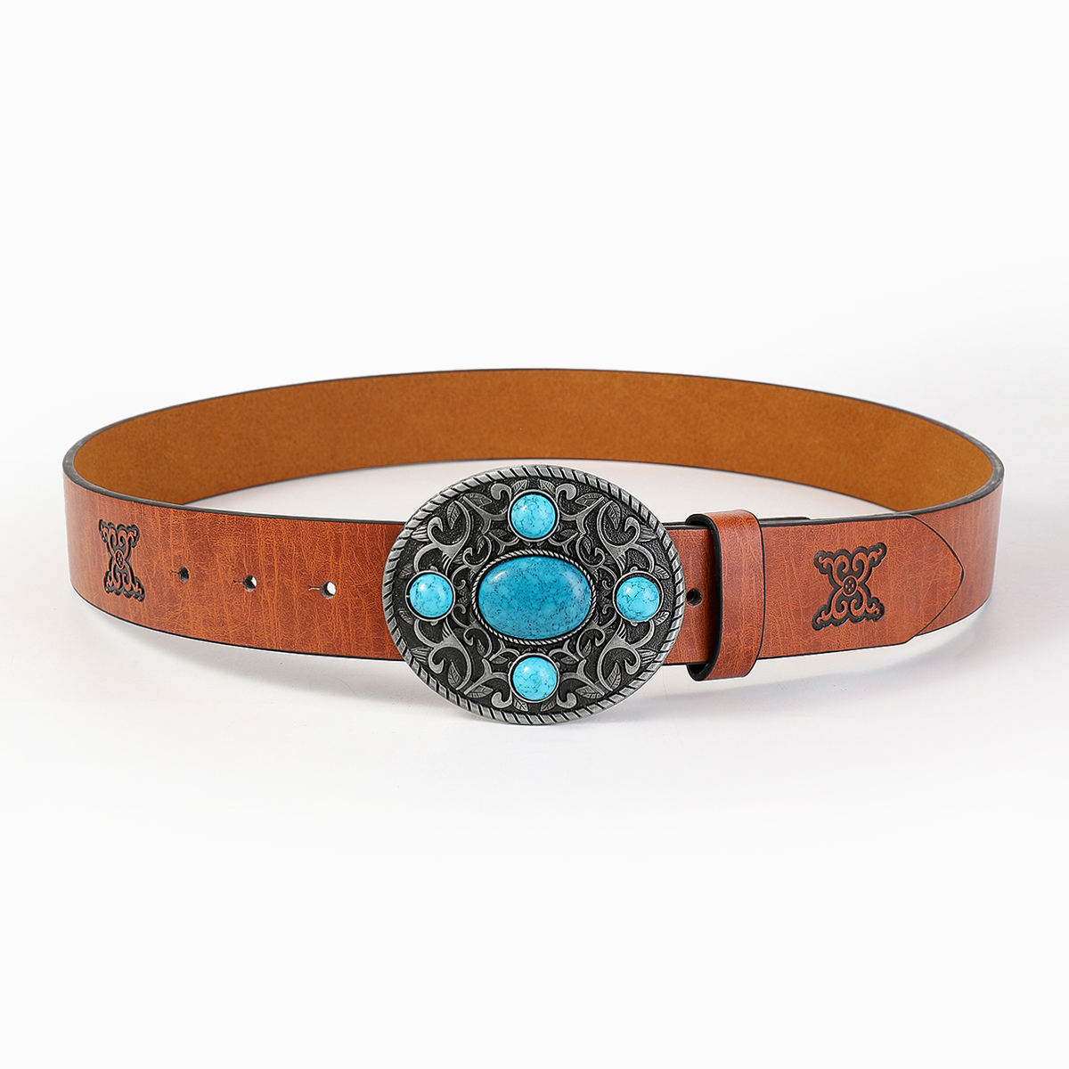 Casual Retro Simple Style Color Block Pu Leather Inlaid Turquoise Turquoise Unisex Leather Belts display picture 2