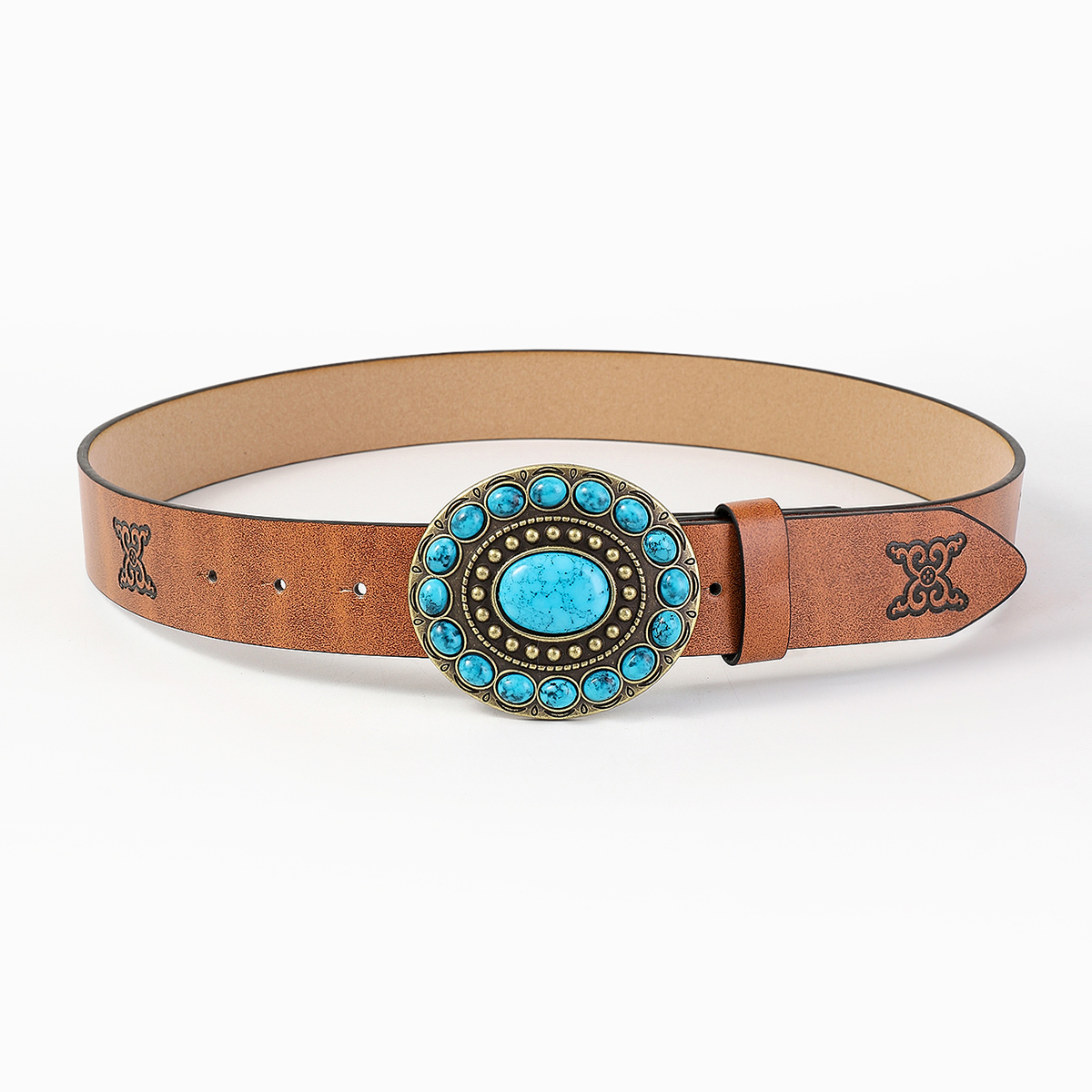 Casual Retro Simple Style Color Block Pu Leather Inlaid Turquoise Turquoise Unisex Leather Belts display picture 6