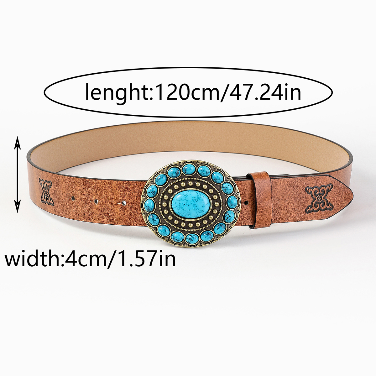 Casual Retro Simple Style Color Block Pu Leather Inlaid Turquoise Turquoise Unisex Leather Belts display picture 7