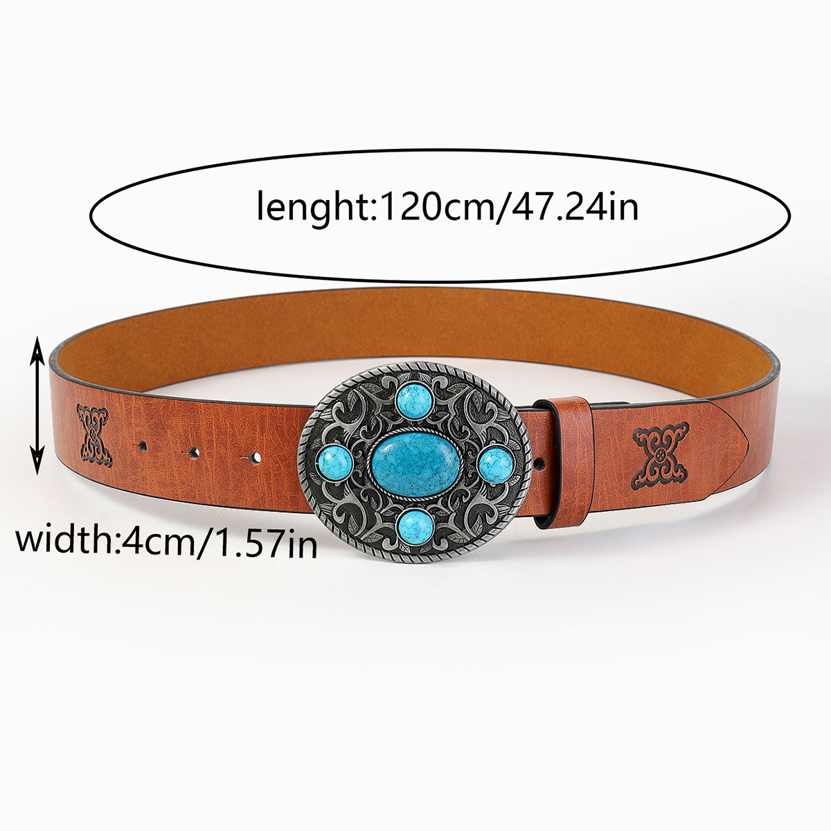 Casual Retro Simple Style Color Block Pu Leather Inlaid Turquoise Turquoise Unisex Leather Belts display picture 4