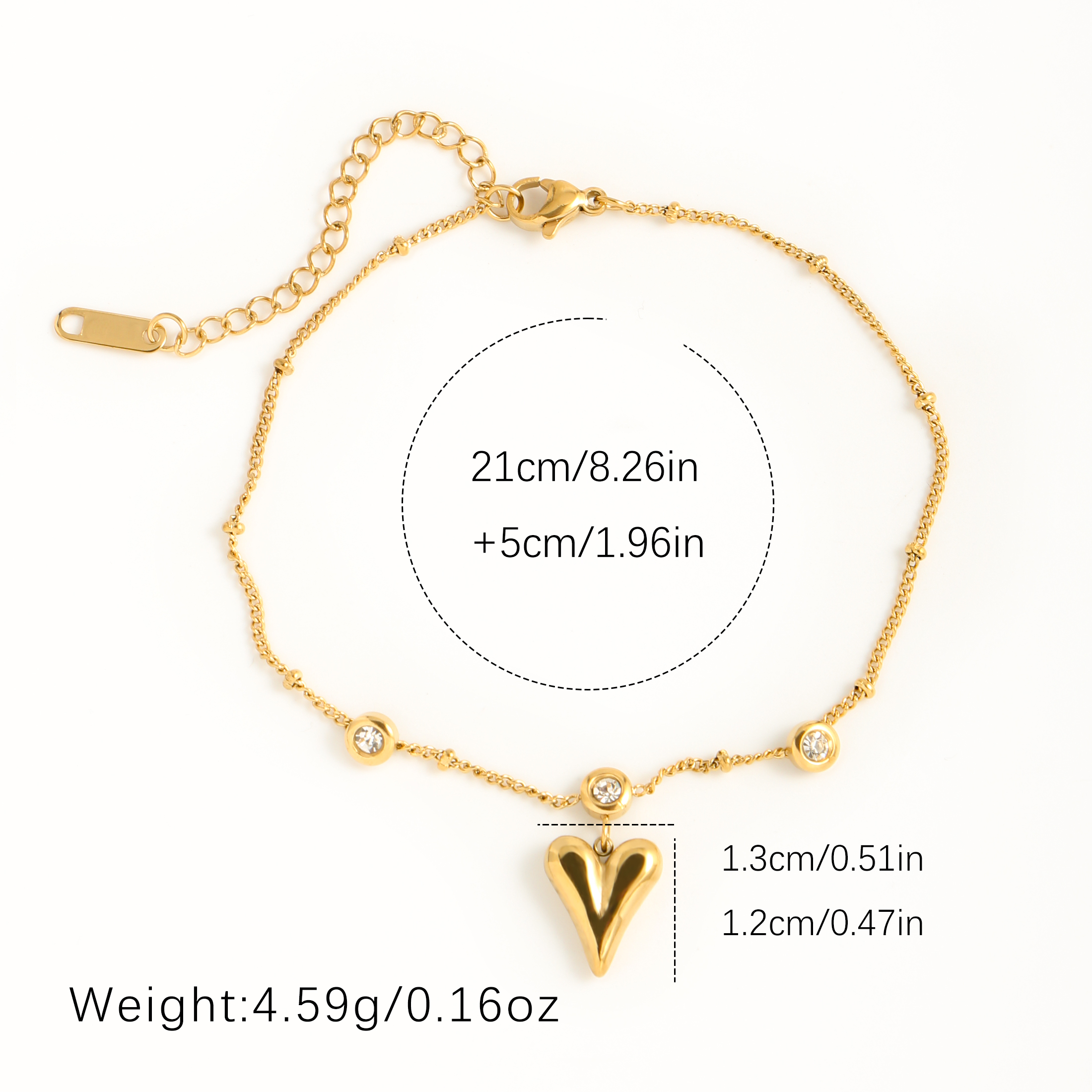 Luxueux Sexy Rond Forme De Cœur Acier Inoxydable 304 Placage Plaqué Or 18K Femmes Bracelet De Cheville display picture 1