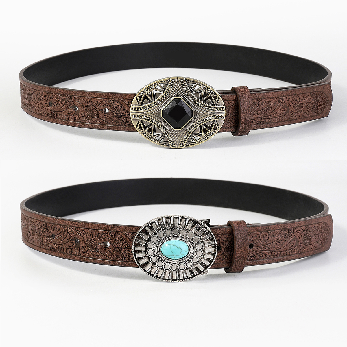 Vintage Style Classic Style Color Block Pu Leather Plating Inlay Turquoise Women's Leather Belts display picture 4