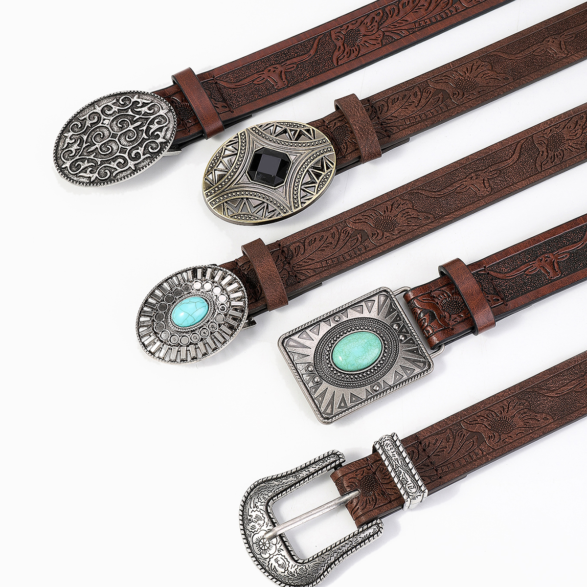 Vintage Style Classic Style Color Block Pu Leather Plating Inlay Turquoise Women's Leather Belts display picture 23