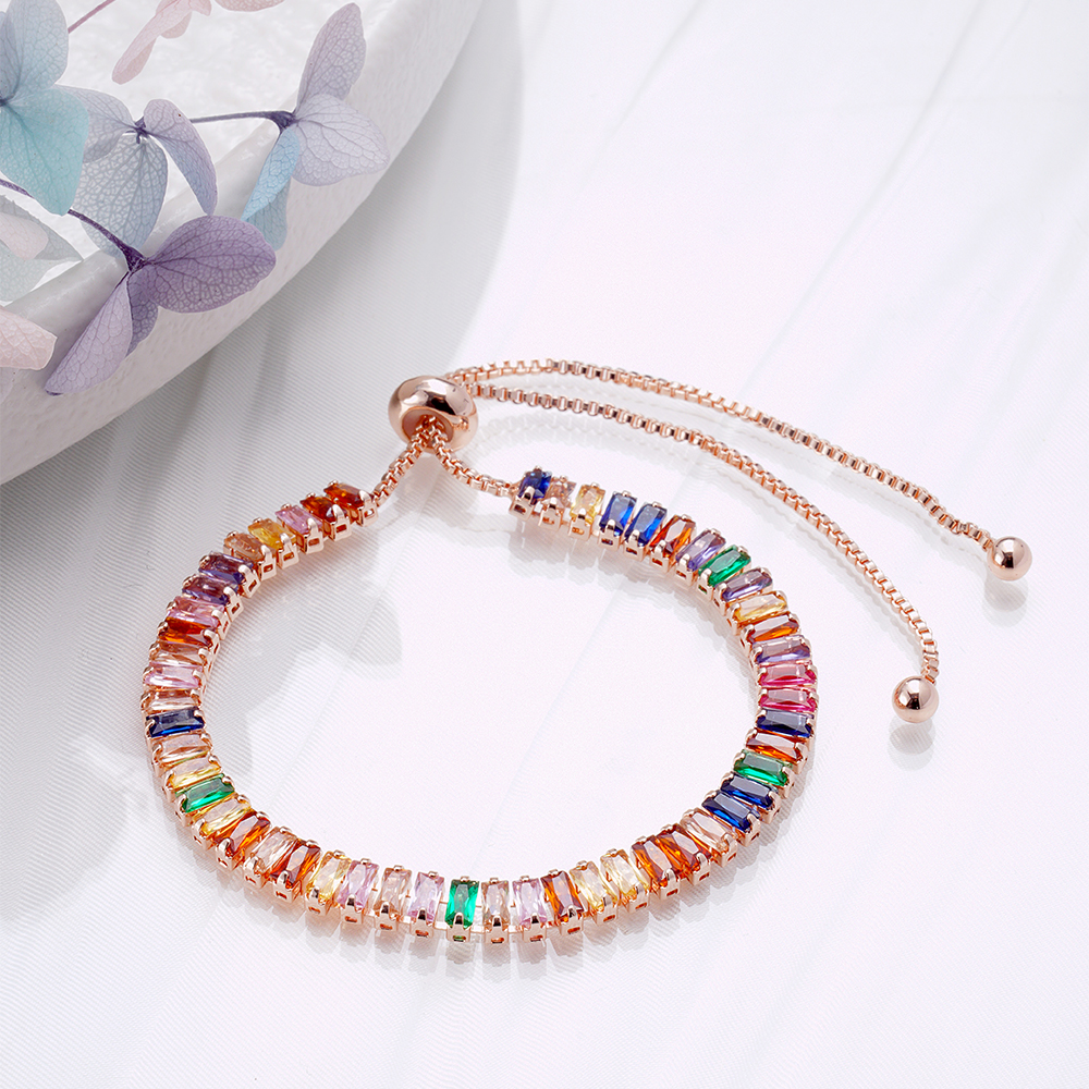 Wholesale Cute Sweet Color Block Copper Plating Inlay 18K Gold Plated Rose Gold Plated White Gold Plated Zircon Tennis Bracelet display picture 2