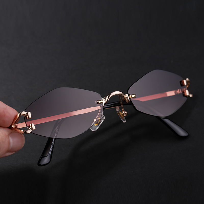 Süss Einfacher Stil Künstlerisch Farbblock Pc Polygon Rahmenlos Männer Sonnenbrille display picture 14