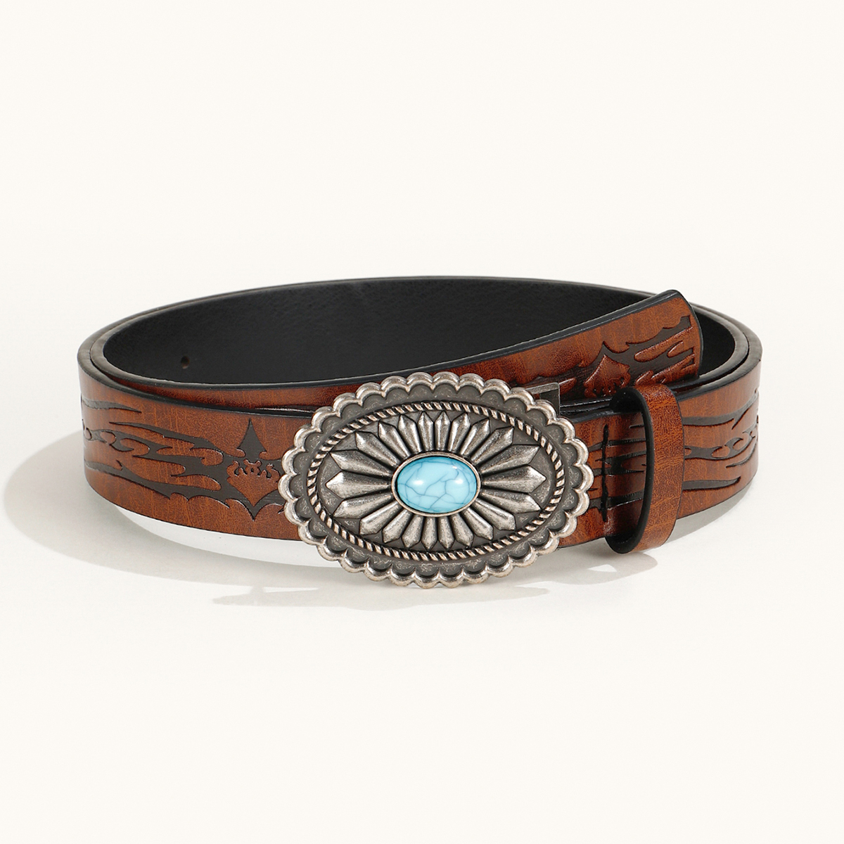 Simple Style Classic Style Color Block Pu Leather Plating Inlay Turquoise Rhinestones Unisex Leather Belts display picture 8