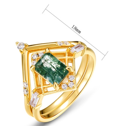 Sterling Silver 18K Gold Plated Retro Square Lab-grown Gemstone Rings display picture 1