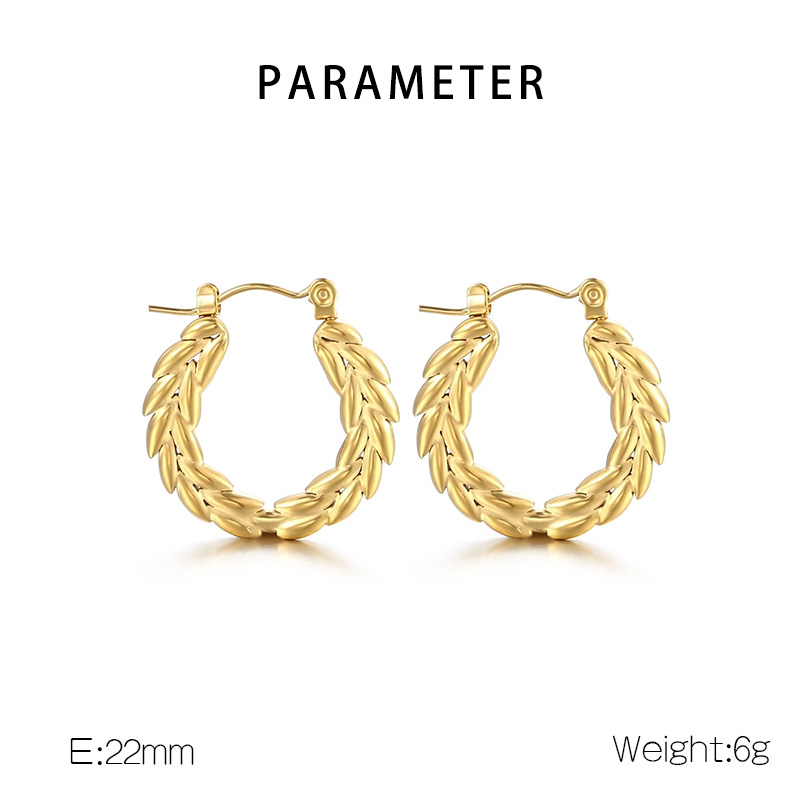 1 Pair Modern Style Classic Style Commute Solid Color Grain 304 Stainless Steel 18K Gold Plated Hoop Earrings display picture 1