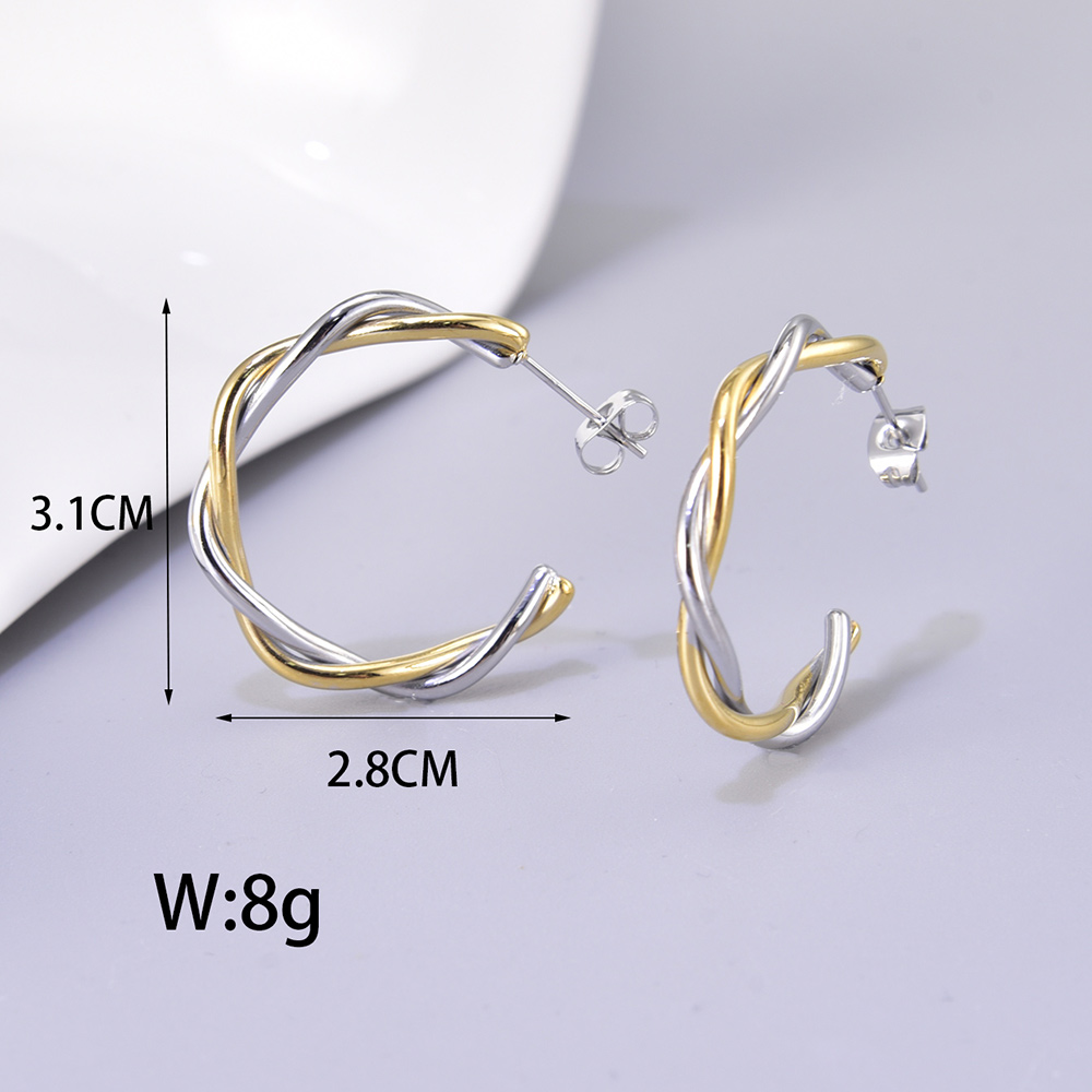 1 Pair Simple Style Classic Style C Shape Color Block Layered Titanium Steel 18K Gold Plated Earrings Ear Studs display picture 26