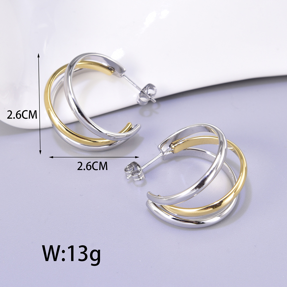 1 Pair Simple Style Classic Style C Shape Color Block Layered Titanium Steel 18K Gold Plated Earrings Ear Studs display picture 28