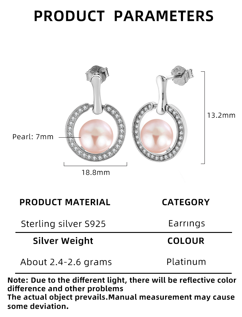 1 Pair Elegant Circle Round Polishing Inlay Sterling Silver Pearl Zircon White Gold Plated Drop Earrings display picture 2