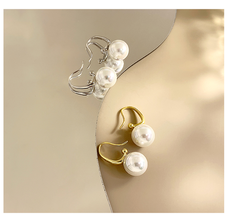 1 Pair Elegant Semicircle Polishing Inlay Sterling Silver Pearl White Gold Plated Drop Earrings display picture 8