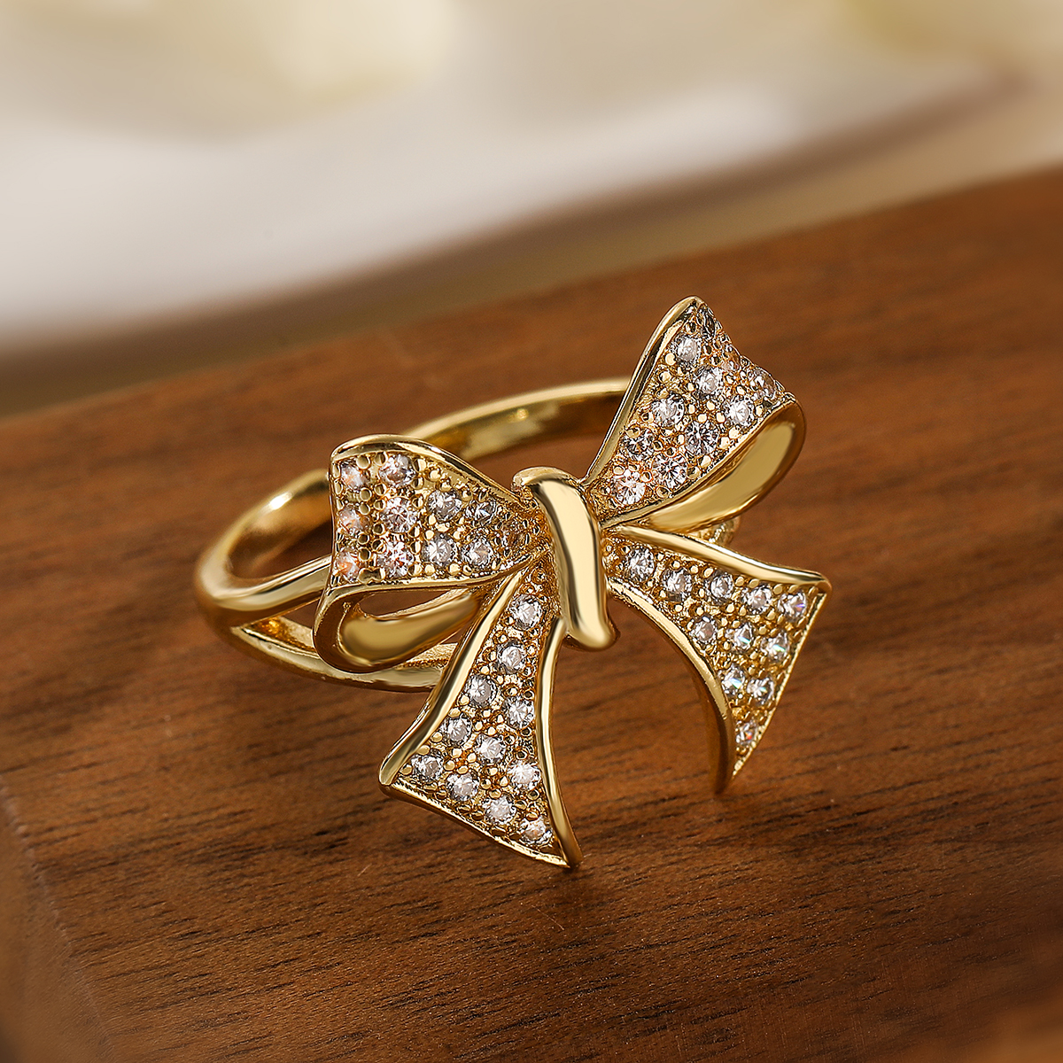 Copper 18K Gold Plated White Gold Plated Simple Style Inlay Bow Knot Zircon Open Rings display picture 8