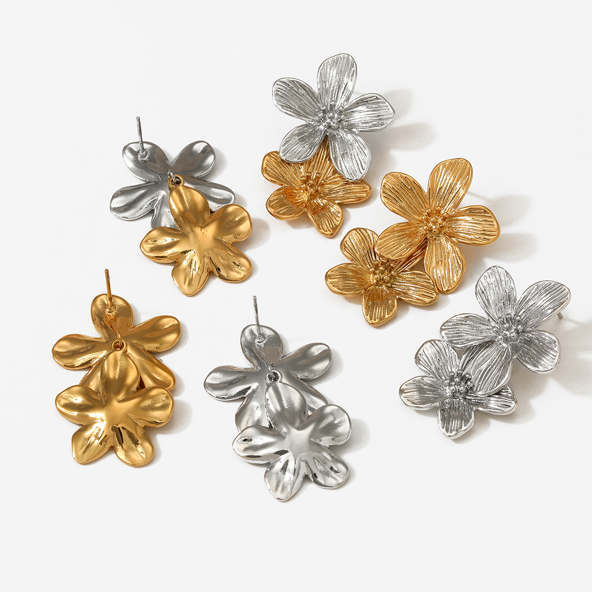 1 Pair Sweet Flower 304 Stainless Steel 14K Gold Plated White Gold Plated Gold Plated Drop Earrings display picture 4