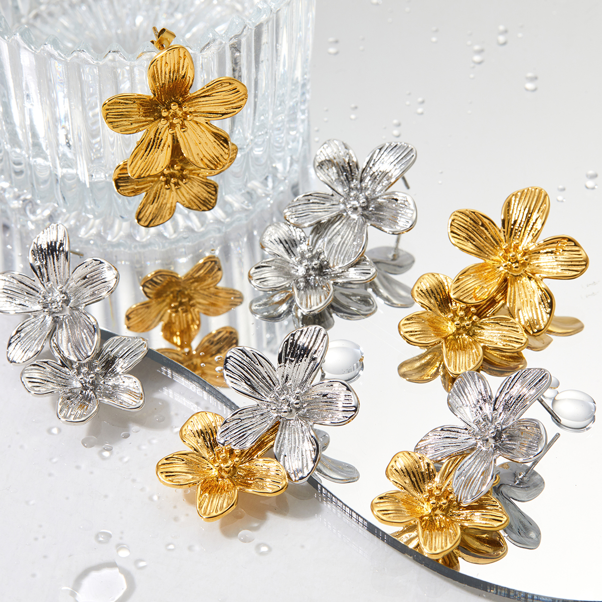 1 Pair Sweet Flower 304 Stainless Steel 14K Gold Plated White Gold Plated Gold Plated Drop Earrings display picture 8
