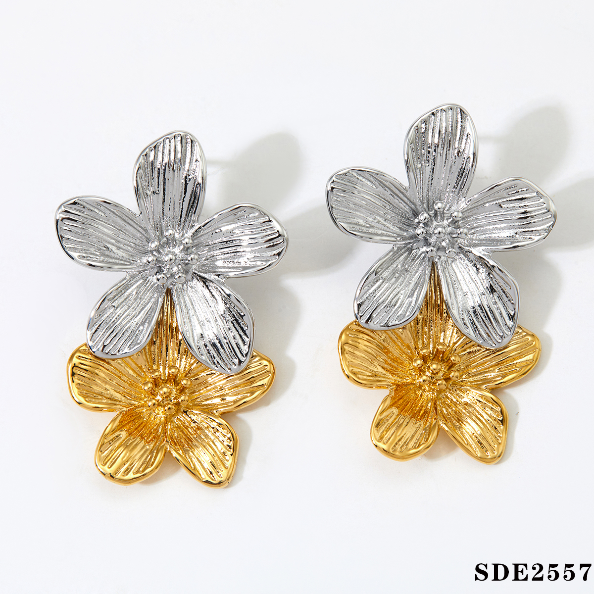 1 Pair Sweet Flower 304 Stainless Steel 14K Gold Plated White Gold Plated Gold Plated Drop Earrings display picture 6