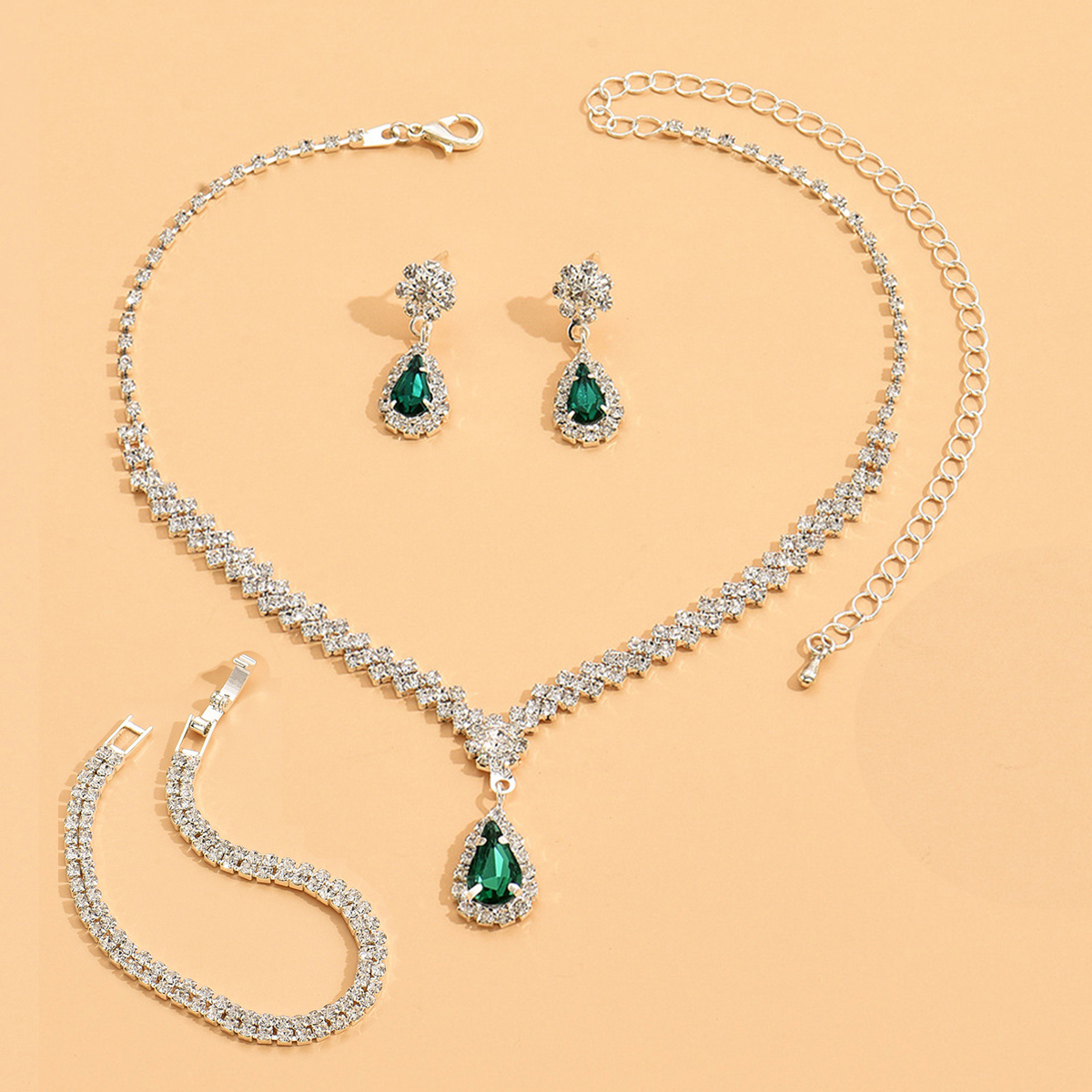 Cute Solid Color Rhinestone Inlay Rhinestones Women's Jewelry Set display picture 5