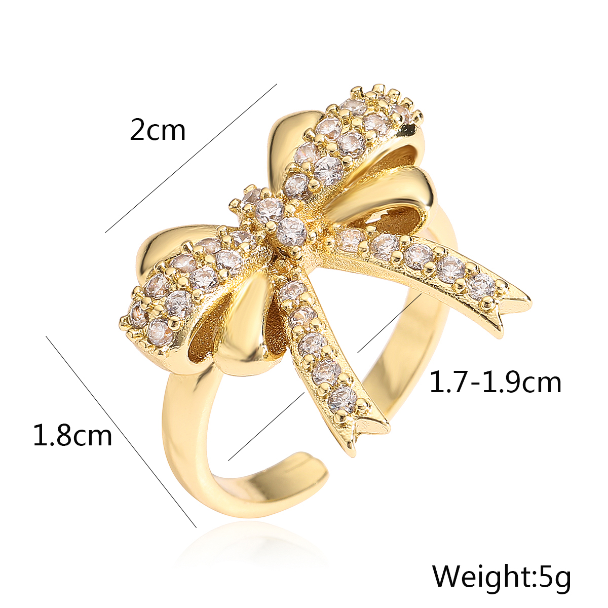 Copper 18K Gold Plated White Gold Plated Simple Style Inlay Bow Knot Zircon Open Rings display picture 1