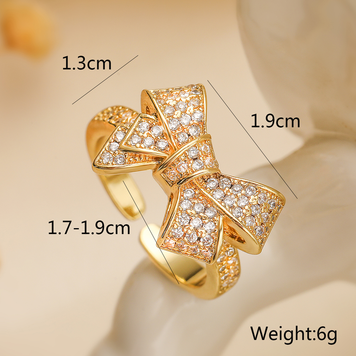 Copper 18K Gold Plated White Gold Plated Simple Style Inlay Bow Knot Zircon Open Rings display picture 3