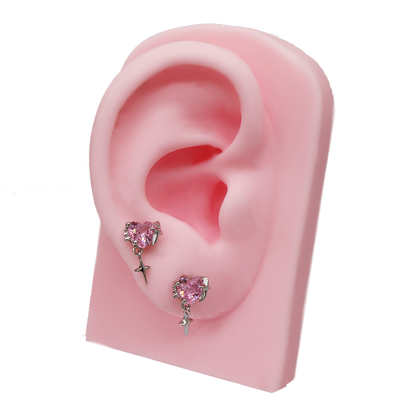 1 Piece Ear Cartilage Rings & Studs Sexy Heart Shape Floral Butterfly Glass Titanium Steel Copper Inlay Rhinestones Zircon White Gold Plated Gold Plated display picture 19