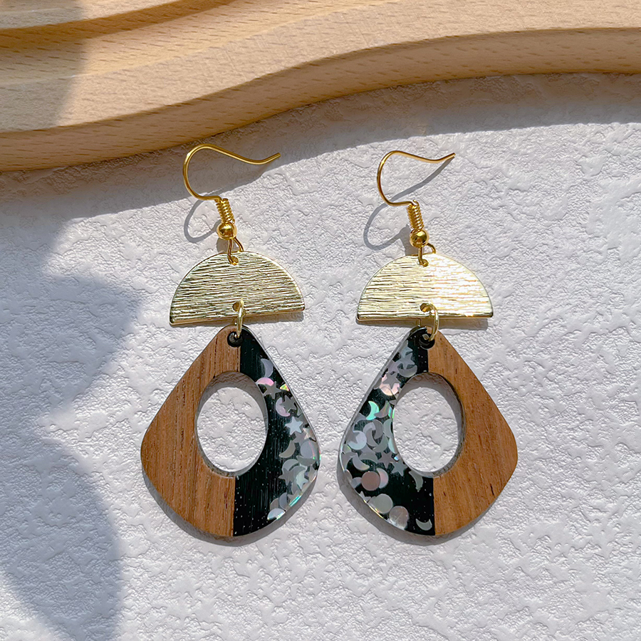 1 Pair Streetwear Geometric Hollow Out Alloy Wood Resin Drop Earrings display picture 6