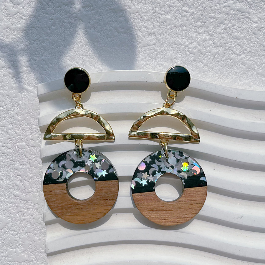 1 Pair Streetwear Geometric Hollow Out Alloy Wood Resin Drop Earrings display picture 7