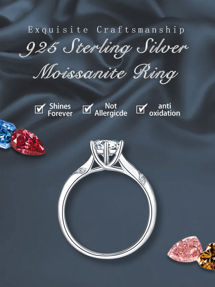 Sterling Silver Elegant GRA Certificate Plating Inlay Round Moissanite Rings display picture 1
