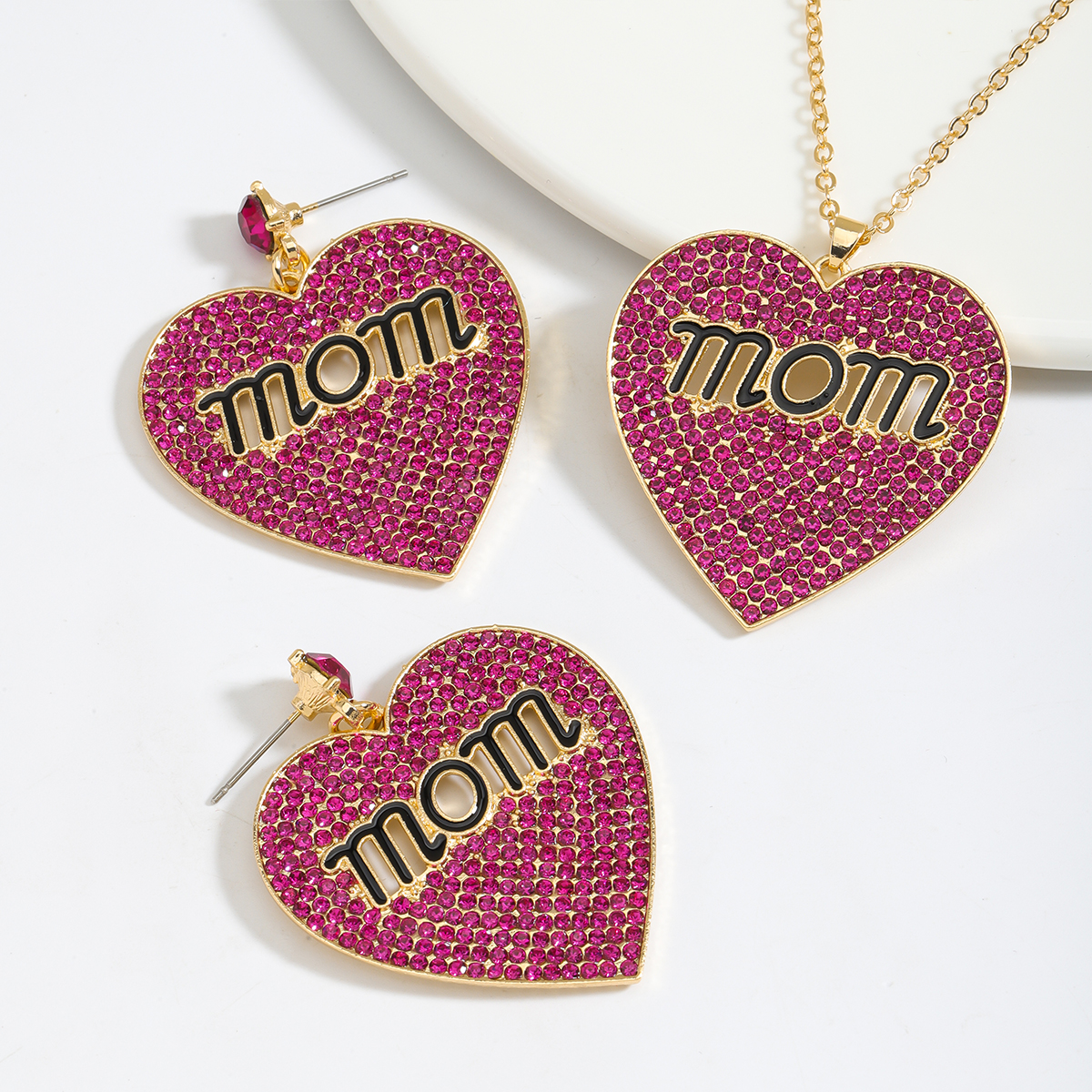Classic Style Heart Shape Alloy Polishing Inlay Rhinestones Women's Jewelry Set display picture 5