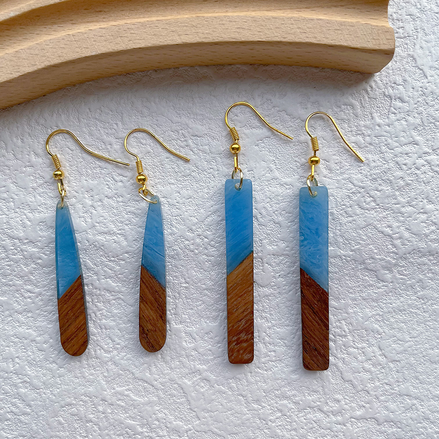 1 Pair Streetwear Geometric Hollow Out Alloy Wood Resin Drop Earrings display picture 2