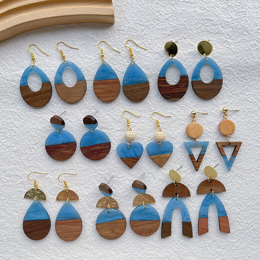 1 Pair Streetwear Geometric Hollow Out Alloy Wood Resin Drop Earrings display picture 1
