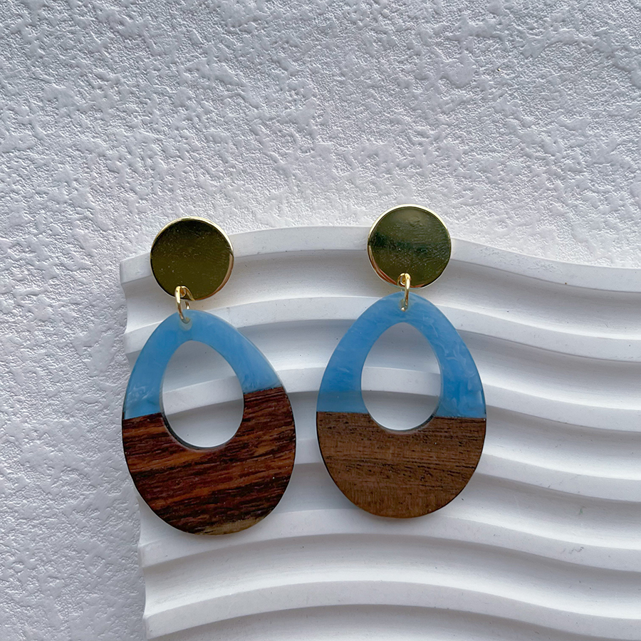1 Pair Streetwear Geometric Hollow Out Alloy Wood Resin Drop Earrings display picture 8