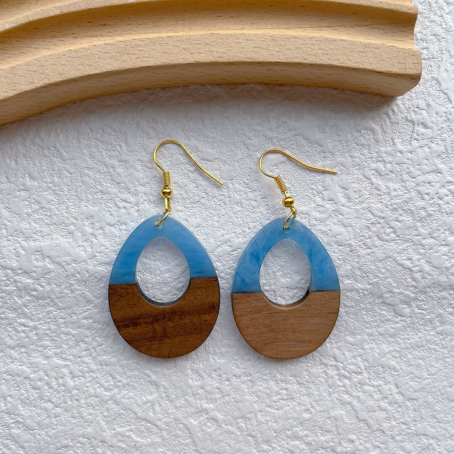 1 Pair Streetwear Geometric Hollow Out Alloy Wood Resin Drop Earrings display picture 6