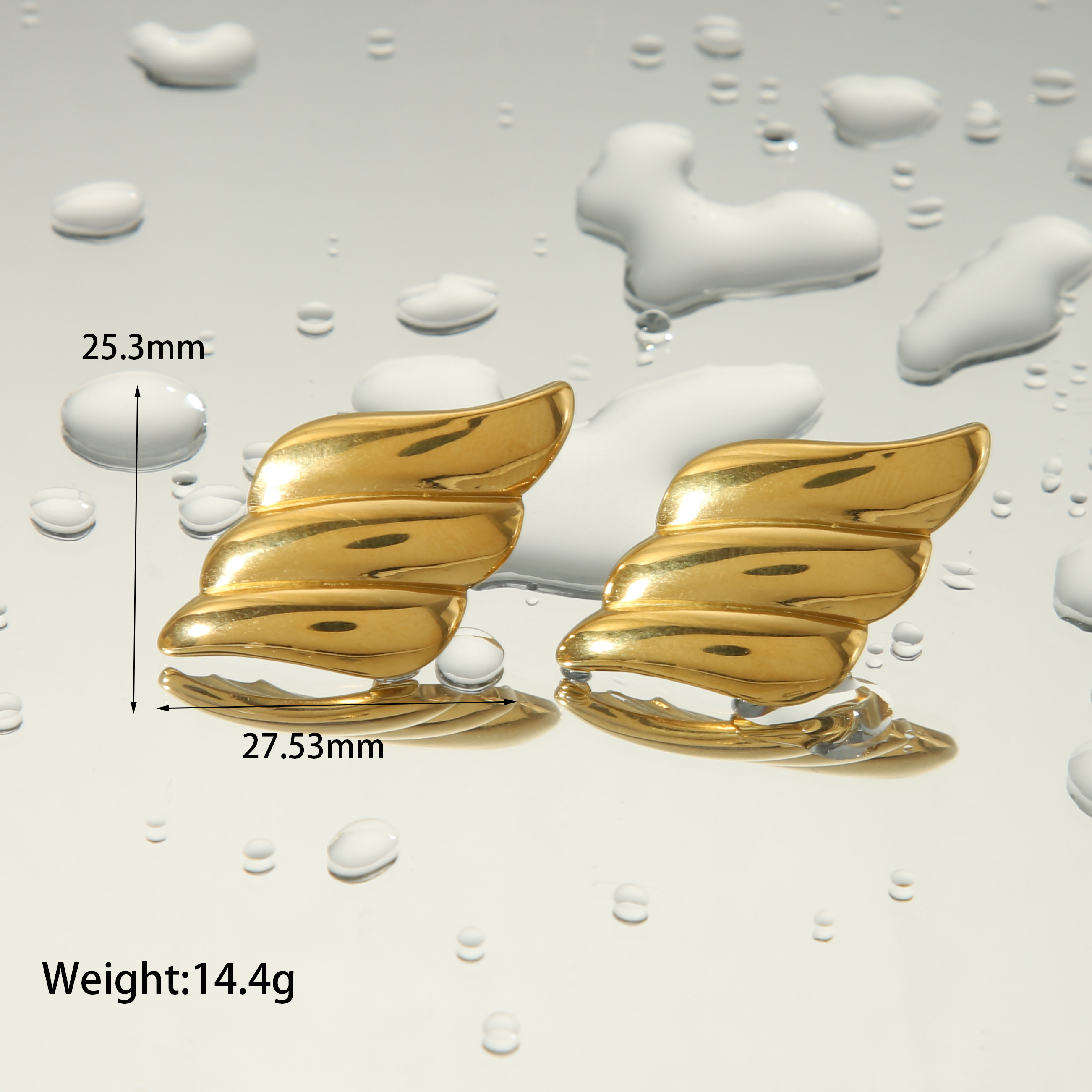 1 Piece IG Style Basic Wings Oil Pressure 304 Stainless Steel 18K Gold Plated Ear Studs display picture 3
