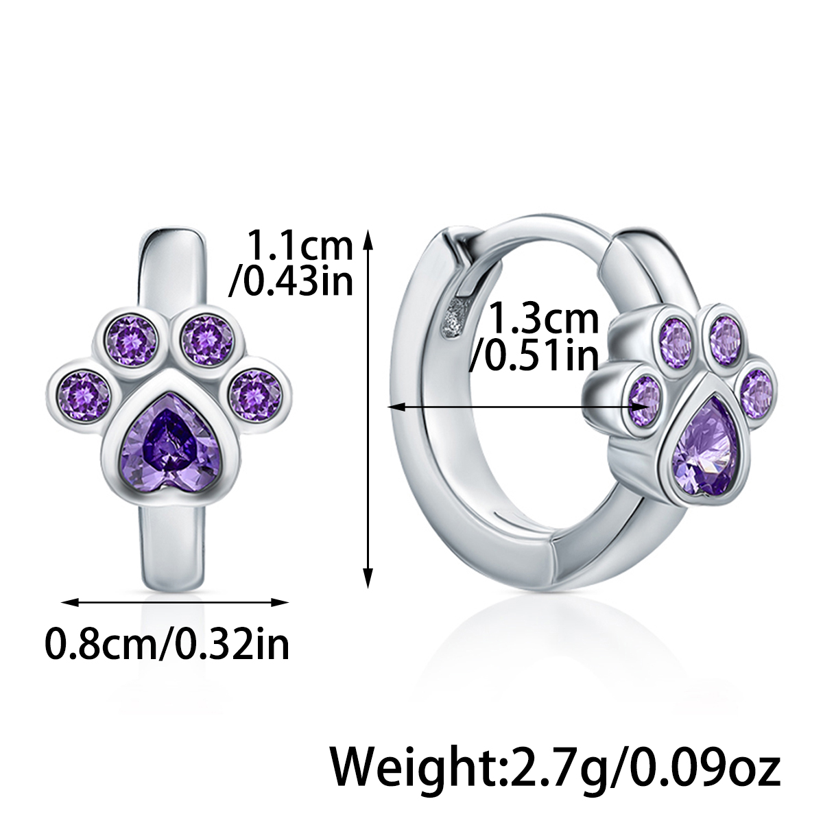 Cute Animal Paw Print Sterling Silver Inlay Zircon White Gold Plated Women's Jewelry Set display picture 3