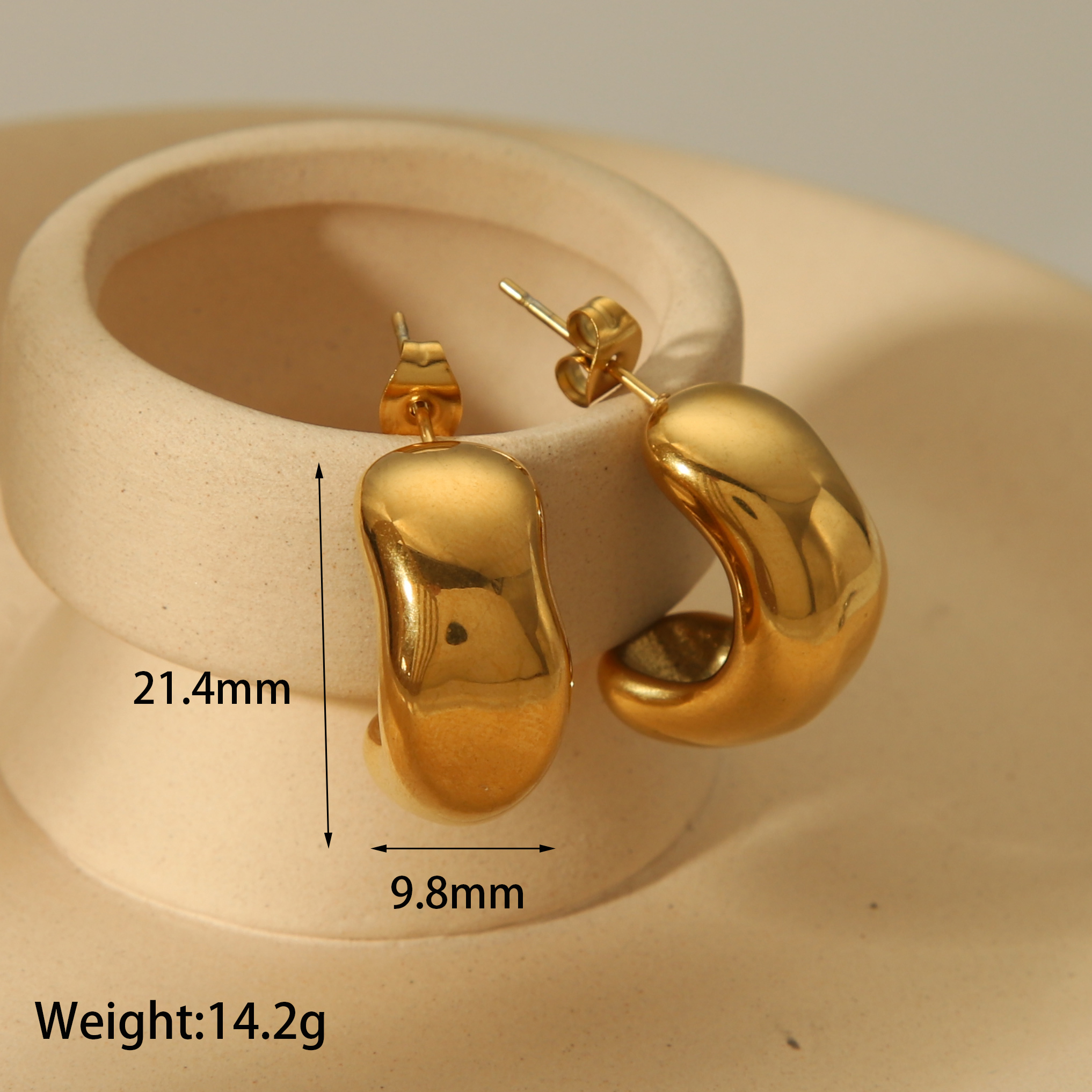 1 Piece IG Style Basic C Shape Pleated 304 Stainless Steel 18K Gold Plated Ear Studs display picture 4