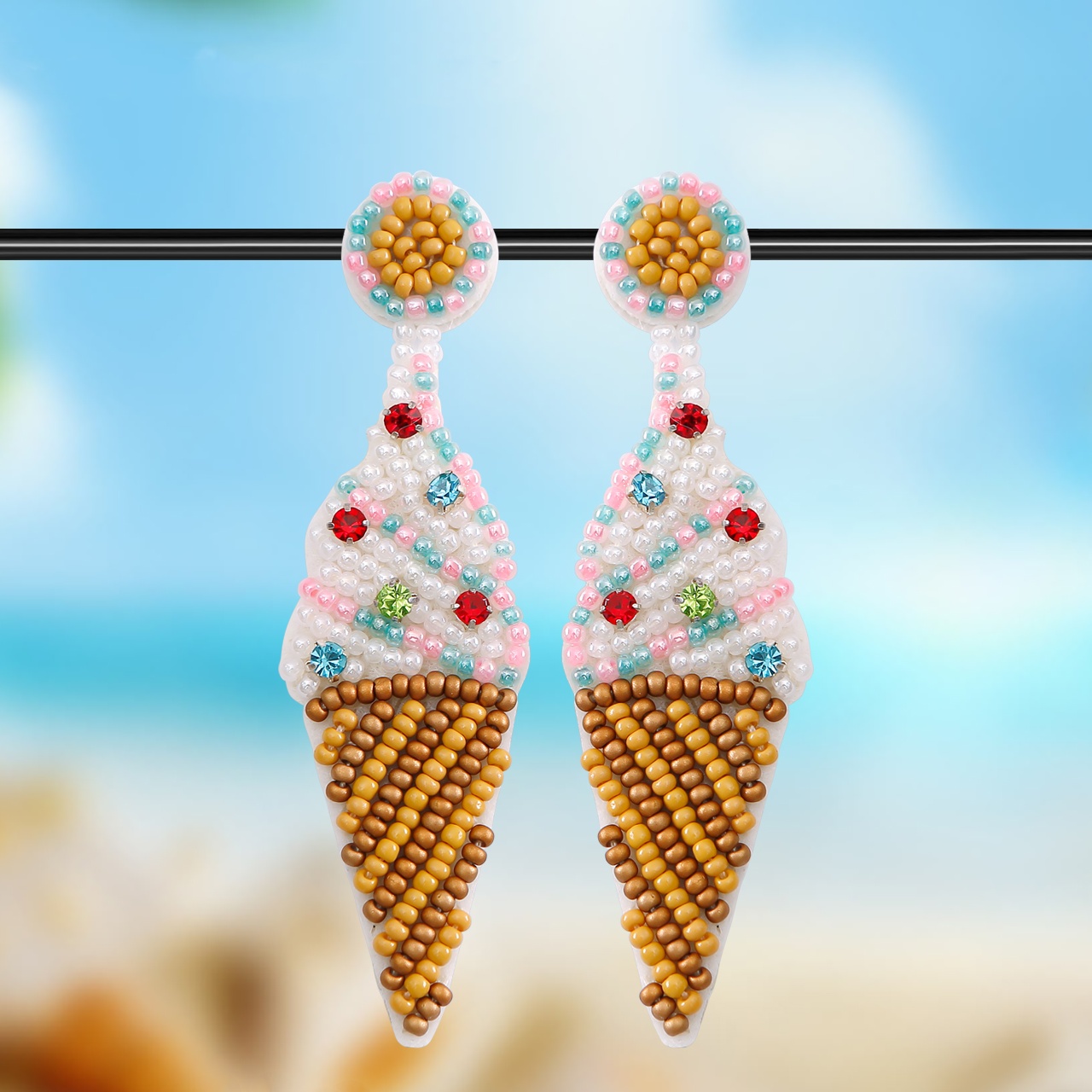 1 Paire Vacances Tropical Glace Placage Incruster Strass Verre Strass Boucles D'oreilles display picture 1
