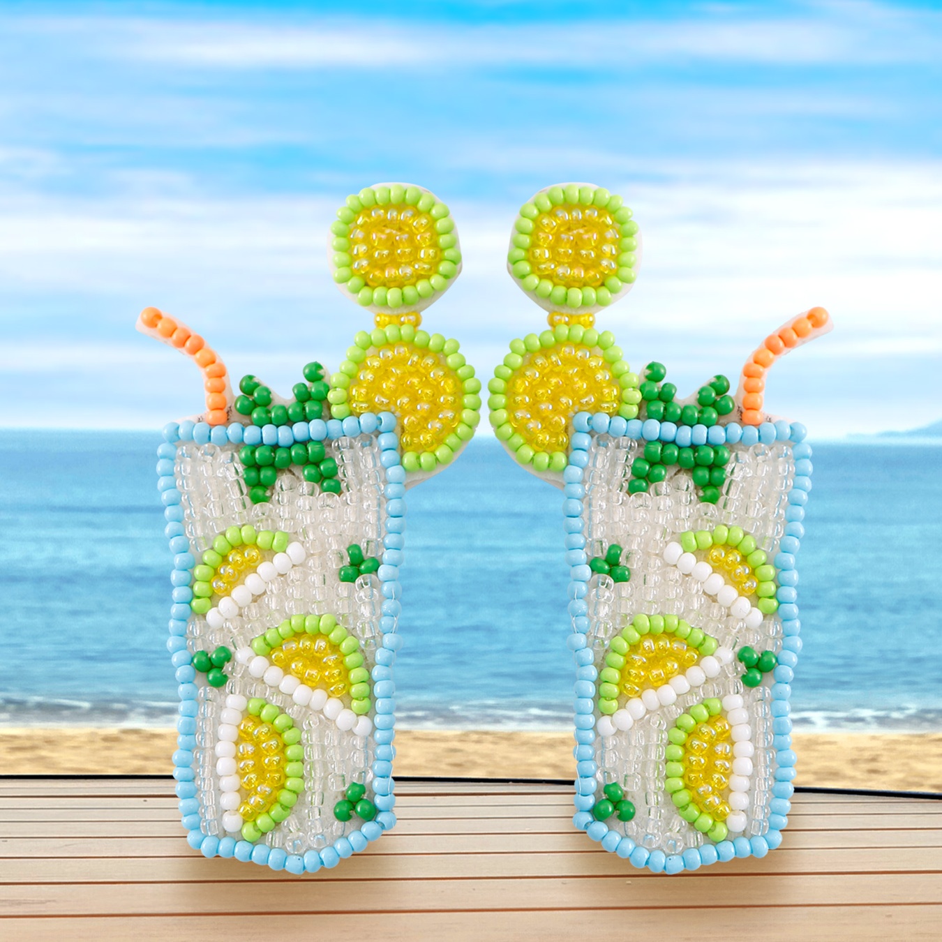 1 Pair Vacation Tropical Color Block Beaded Handmade Glass Earrings display picture 1