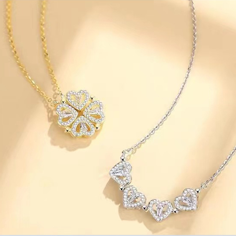 304 Stainless Steel 18K Gold Plated Elegant Queen Bridal Plating Inlay Four Leaf Clover Heart Shape Zircon Pendant Necklace display picture 6