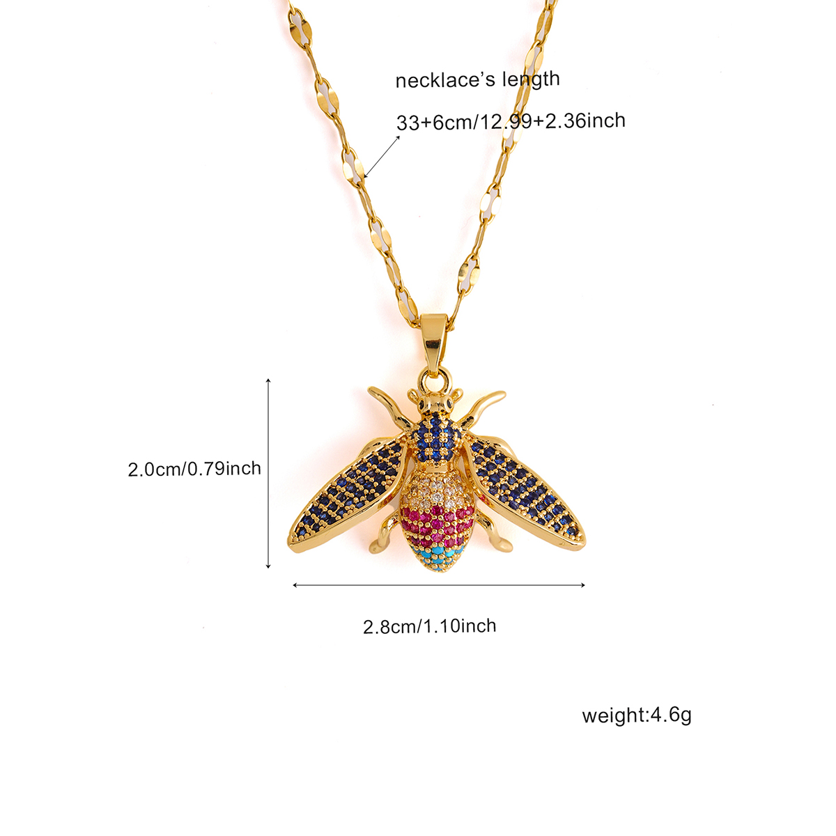 Wholesale Cute Animal Insect 304 Stainless Steel Copper Inlay 18K Gold Plated Zircon Pendant Necklace display picture 4