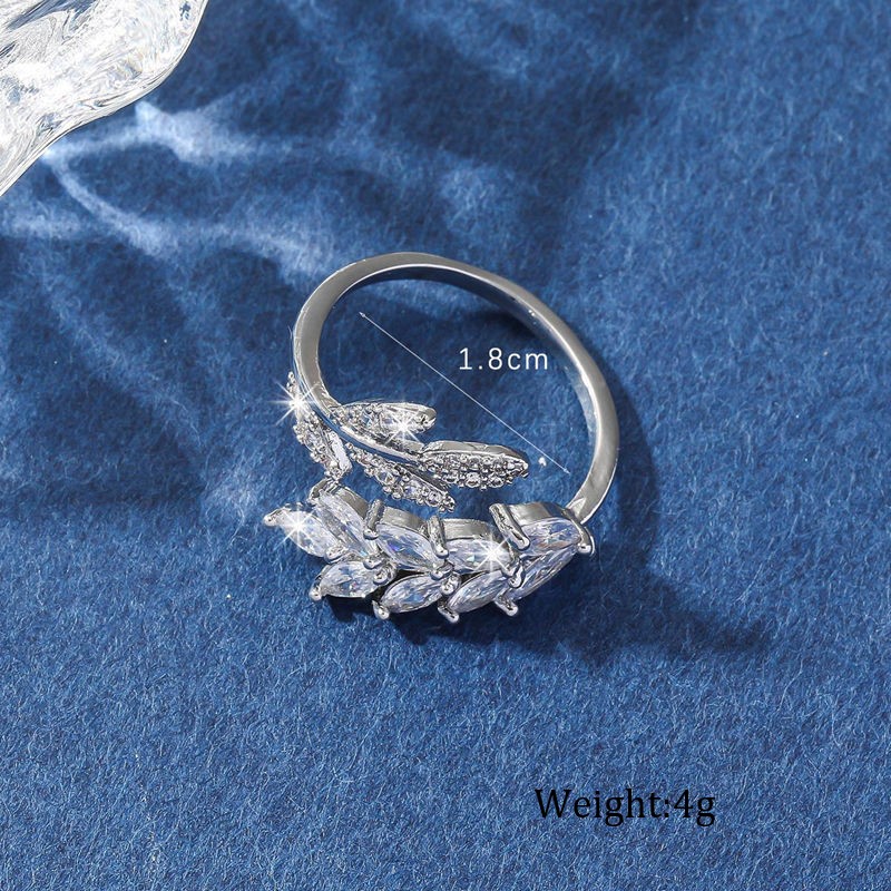 Copper IG Style Inlay Leaf Rhinestones Zircon Open Rings display picture 2