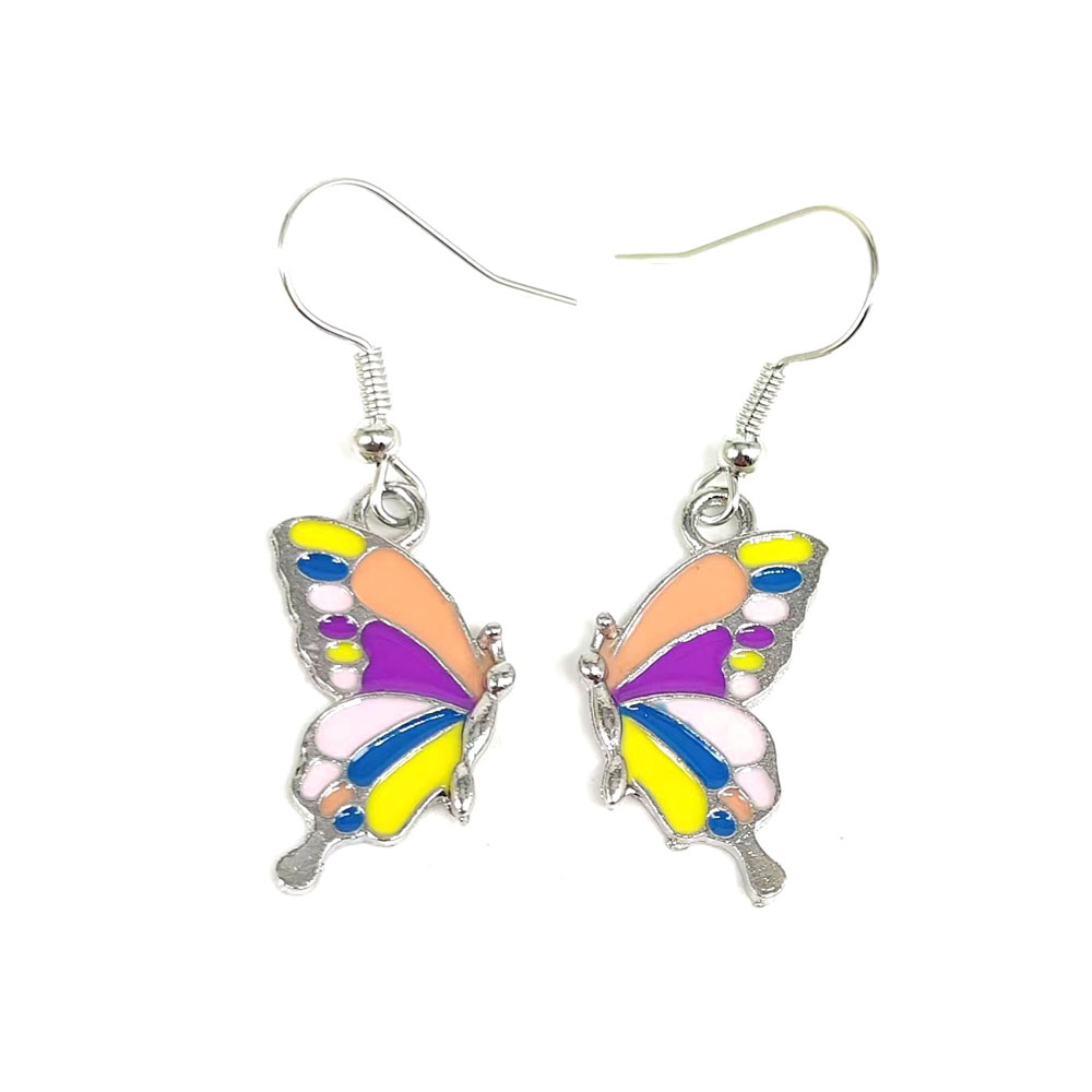 1 Pair IG Style Casual Artistic Butterfly Enamel Alloy Silver Plated Drop Earrings display picture 3