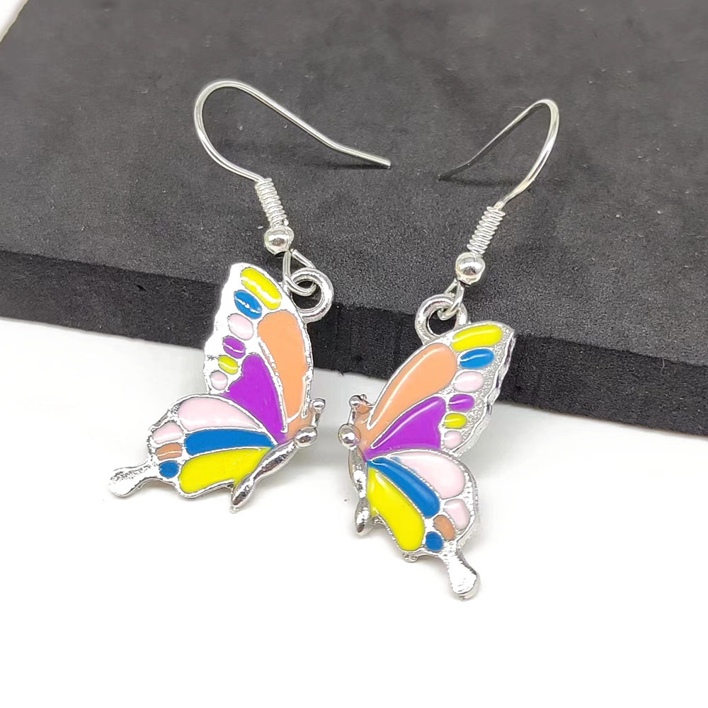 1 Pair IG Style Casual Artistic Butterfly Enamel Alloy Silver Plated Drop Earrings display picture 6