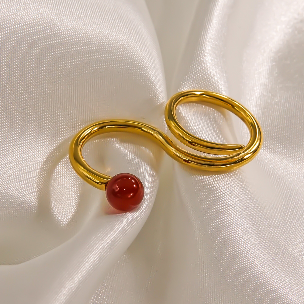 Edelstahl 304 14 Karat Vergoldet Einfacher Stil Inlay Geometrisch Künstliche Perlen Naturstein Achat Offener Ring display picture 4