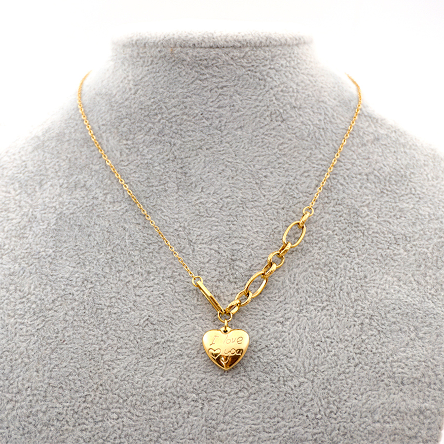 304 Stainless Steel Titanium Steel Gold Plated Simple Style Heart Shape Sweater Chain Necklace display picture 3