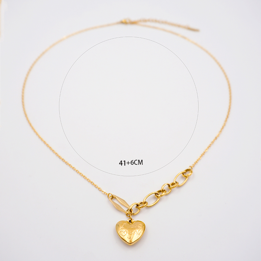 304 Stainless Steel Titanium Steel Gold Plated Simple Style Heart Shape Sweater Chain Necklace display picture 4