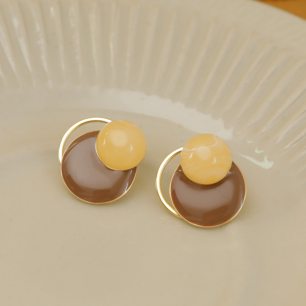 1 Pair Casual Elegant Sweet Round Enamel Copper 18K Gold Plated Ear Studs display picture 3